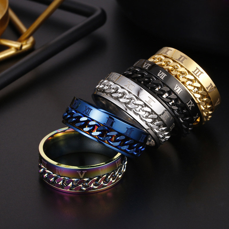 Stainless Steel Spin Chain Ring band Roman Numerals Rotatable Rings Fashion Jewelry Mens Women Will and Sandy Gold Rainbow, Silver
Stainless Steel Spin Chain Ring band Roman Numerals Rotatable Rings Fashion Jewelry Mens Women Will and Sandy Gold Rainbow, Silver