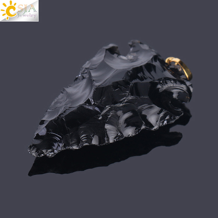 Men Raw Gems Black Obsidian Charms Pendant for Necklace Arrowhead Rough Healing Point Natural Stone Pendants Many Size