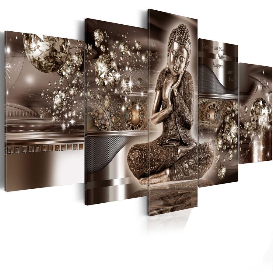 5 Panel Abstract Printed Buddha Painting Canvas Wall Art Home Decor Buddha Scenery Flower Picture For Living Room Unframed