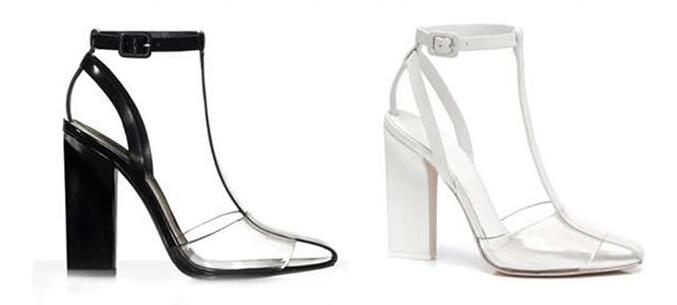 Hot Sale-PVC Sandals Women T-strap Block High Heels Gladiator Ankle Strap Sandles Runway Show Shoes Women Summer