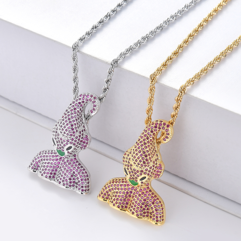 Wholesale-Men CZ jewelry Cartoon Head Pendant Iced Out Cubic Zircon Necklace Hip Hop gift Jewelry CN070