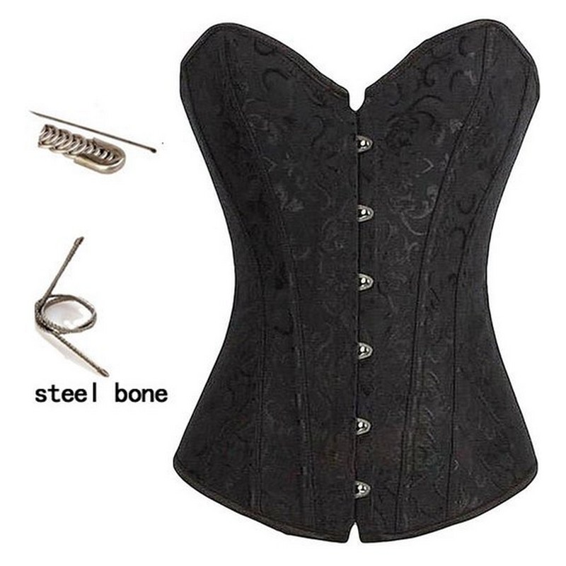 Women Jacquard Steel Boned Overbust White Bridal Corset Back Padded Lingerie Top Body Shaper Strong Lace Up Corselet Black Beige XS-XXL