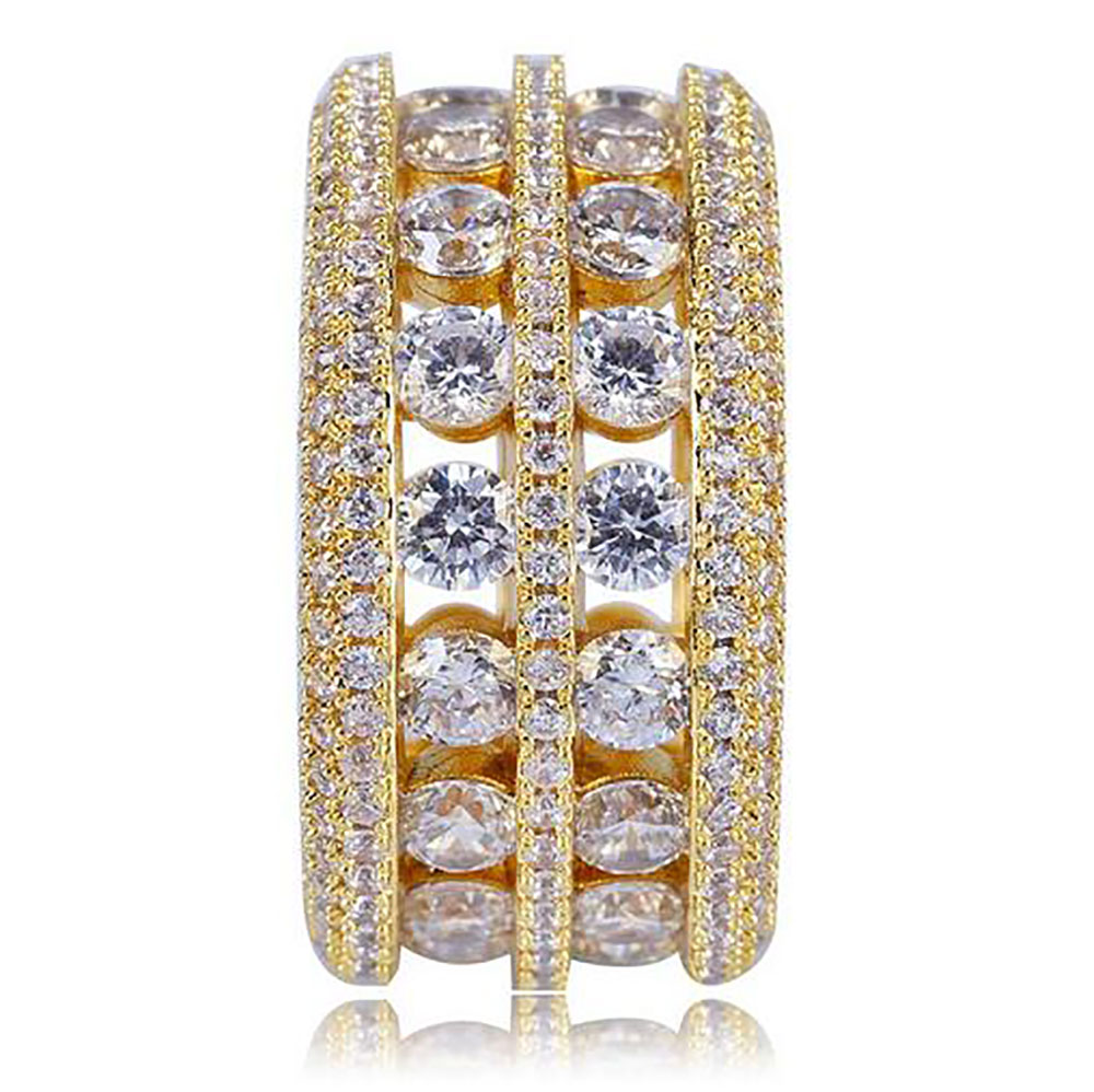 Mens 2 Row Channel Set Hollow 360 Eternity Band Gold CZ Bling Ring Full Simulated Diamonds Micro Pave Set Stones Hip Hop Rings