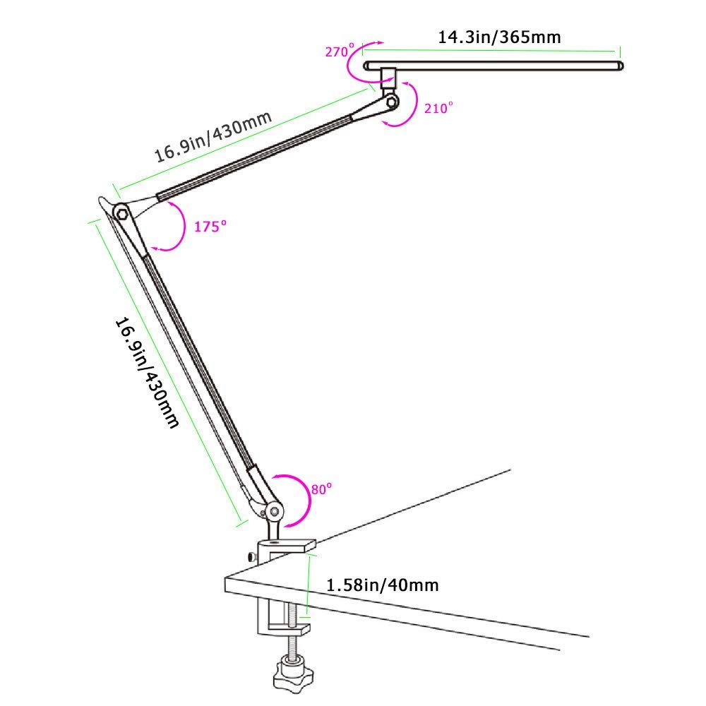 LED Desk Lamp Metal Swing Arm Lamp Eye-Caring Architect Dimmable Office Table Lamps with 3Color Modes Brightness Levels & Adapter Memory Function Blac