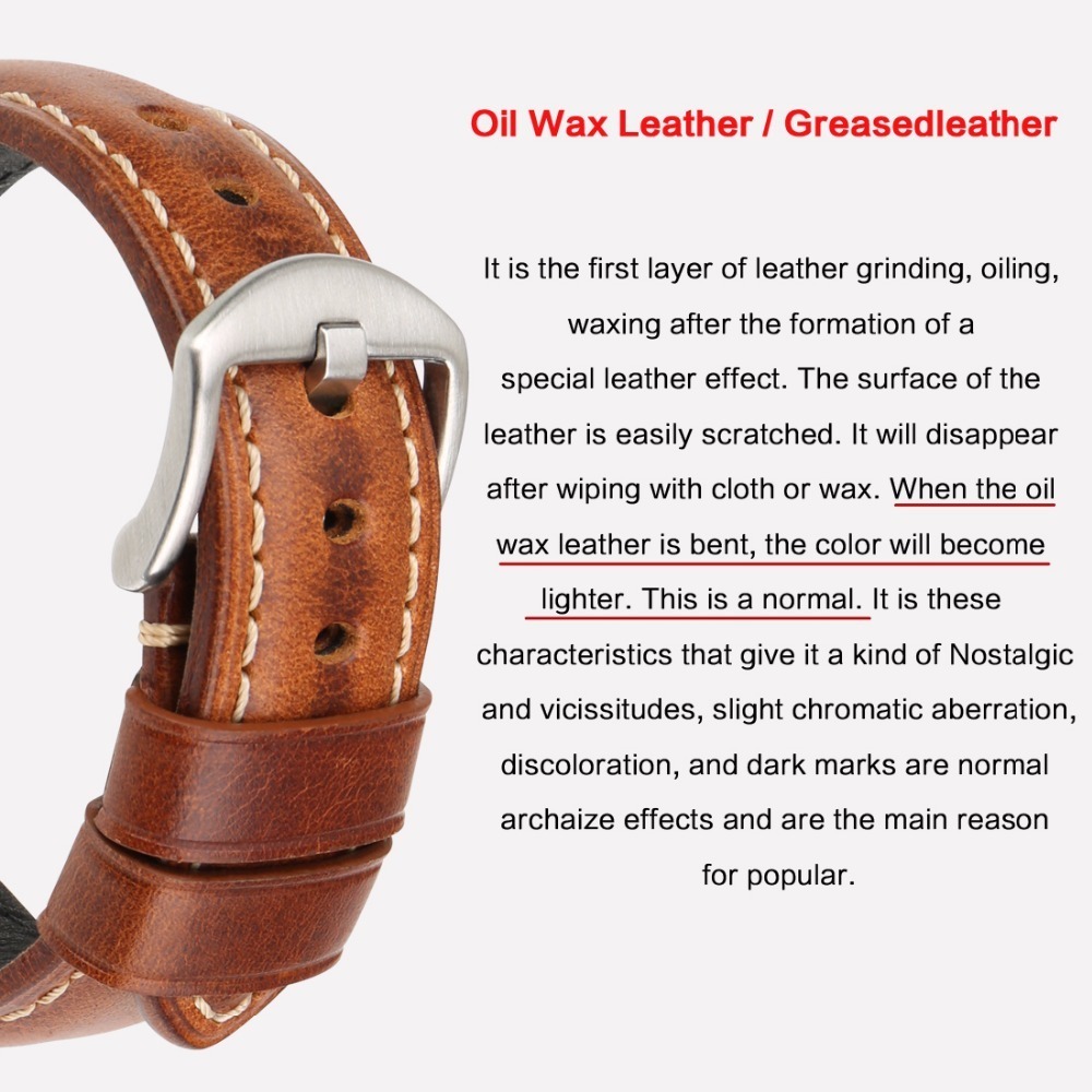 Maikes Watchband Vintage Oil Wax Leather Strap Watch Bracelet 20mm 22mm 24mm Watch Accessories Watch Band For Panerai Citizen Y19070902