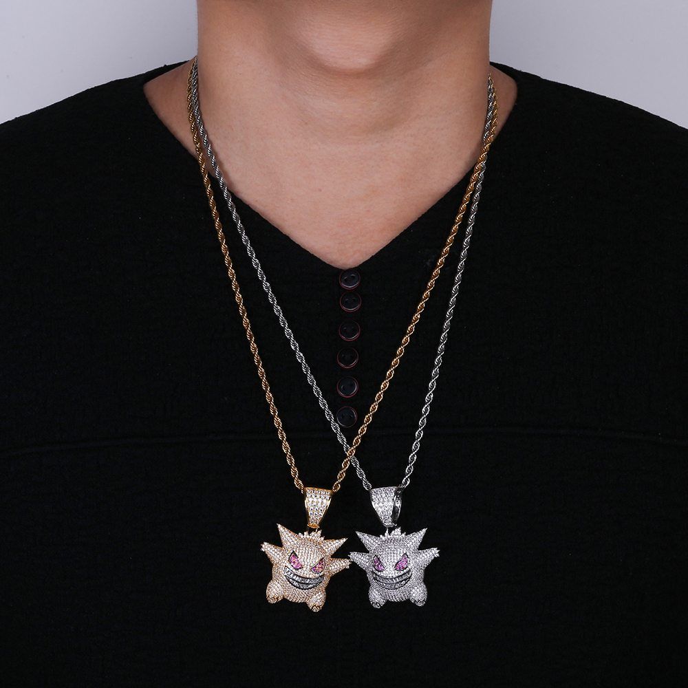 Funny Wizard Pendant Necklace Hip Hop Full Cubic Zirconia with Silver Gold Twist Chain Necklace Jewelry