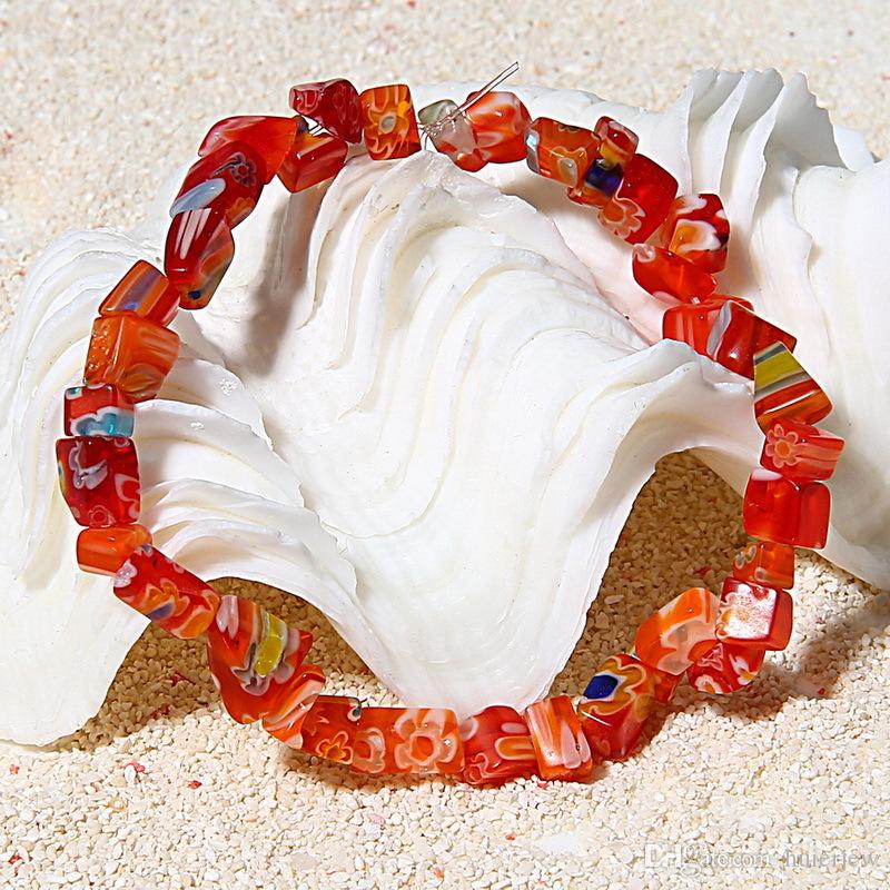 Wholesale-Bangle Charm Bracelets Gemstone Bead Crystal Millefiori Glass Quartz Chip Stretchy Bracelet Bangle