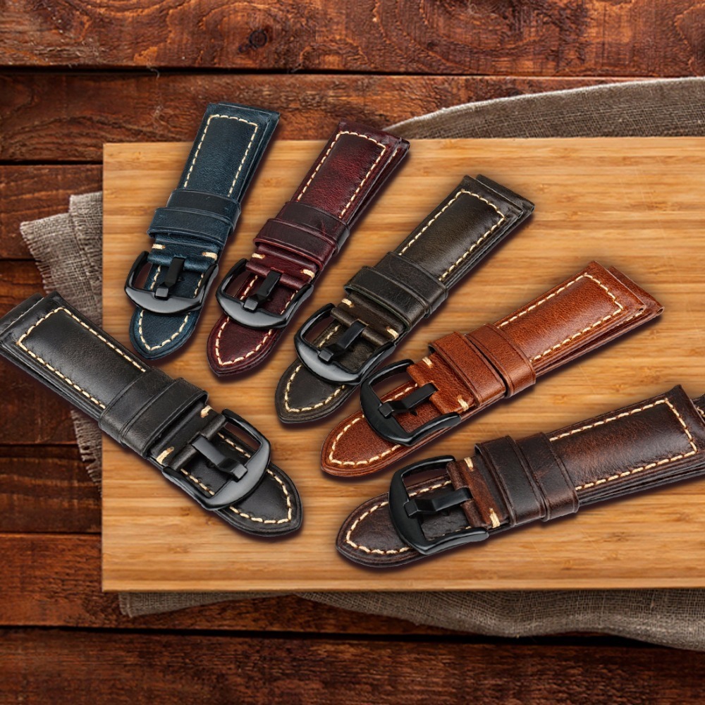 Maikes Watchband Vintage Oil Wax Leather Strap Watch Bracelet 20mm 22mm 24mm Watch Accessories Watch Band For Panerai Citizen Y19070902