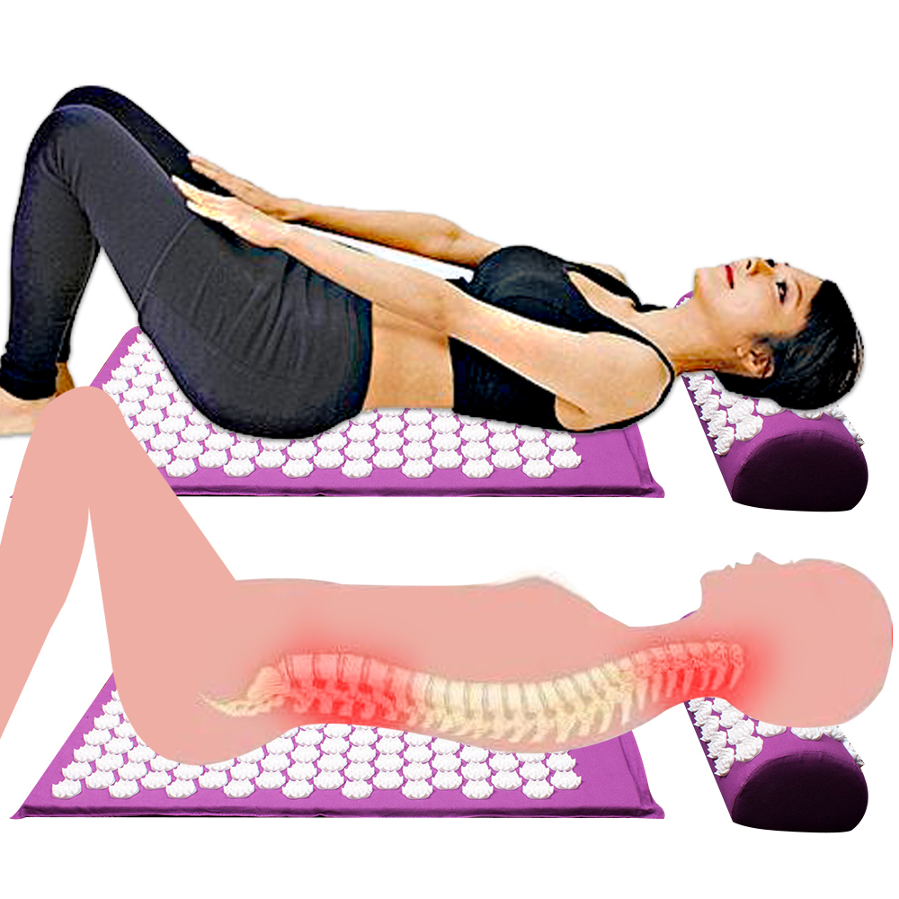 Massager (appro62*38cm)Cushion Massage Mat Acupressure Relieve Back Body Pain Spike Mat Acupuncture Massage Yoga Mat+Pillow+bag C18122801