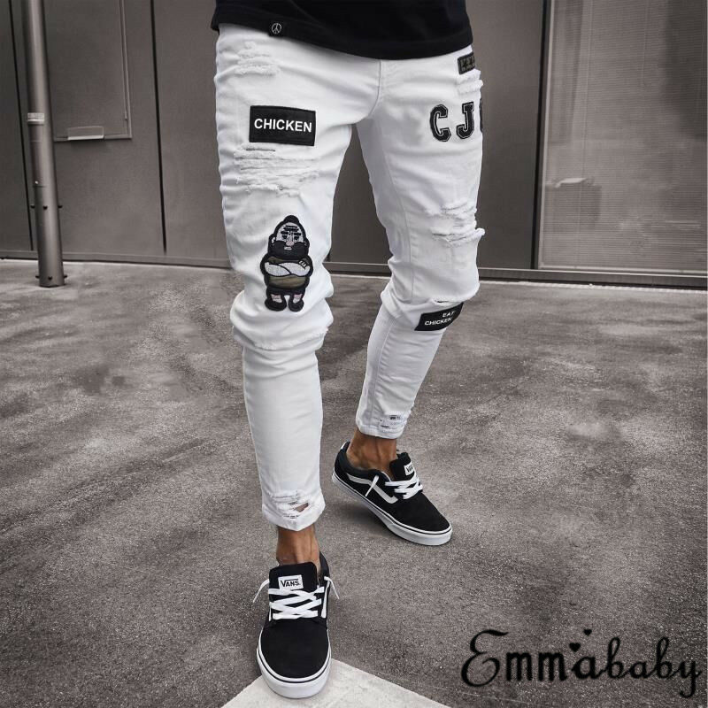 2 styles Men Elastic Ripped Skinny Embroidery Jeans Printing Destroyed Hole Taped Slim Fit Denim Scratched High Quality Jeans, Blue
2 styles Men Elastic Ripped Skinny Embroidery Jeans Printing Destroyed Hole Taped Slim Fit Denim Scratched High Quality Jeans, Blue