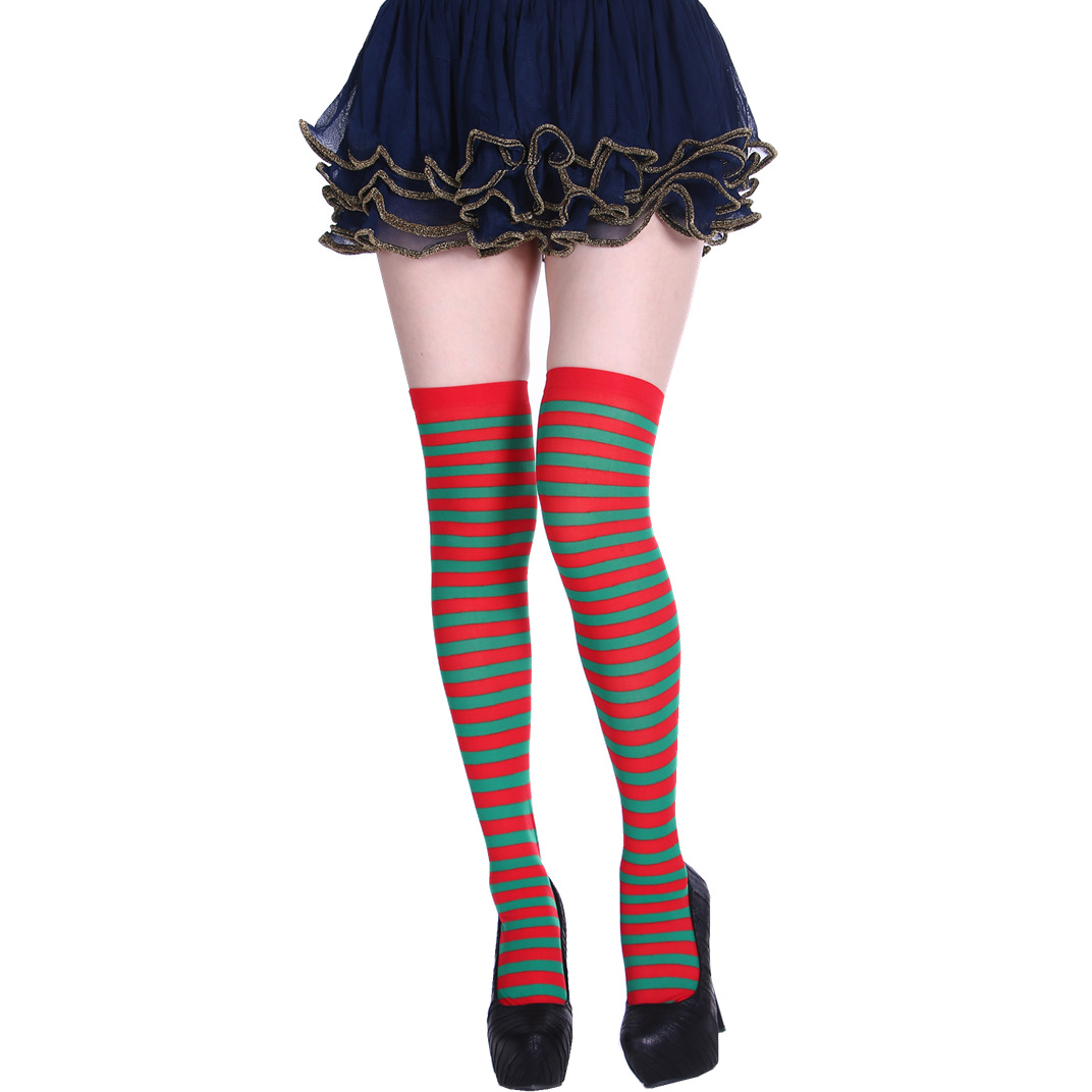 Women Halloween Christmas Festive Parties Fashion Contrast Striped 68cm Height Long Stockings Ladies Sheer Vintage Stockings for Cheerleader