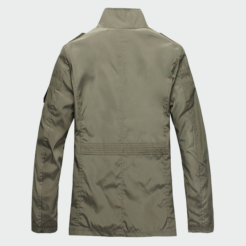 Men's Casual Polyester Windbreaker Jacket, Khaki Lightweight Comfort Overcoat For Spring & Autumn , M-5Xl