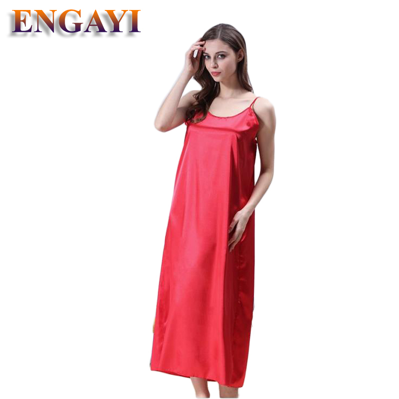 Engayi Plus Size 5 Colors Women Long Nightwear Faux Silk Satin Night Dress Girls Sleepwear Nightgown Nightdress Night Down B276MX190822