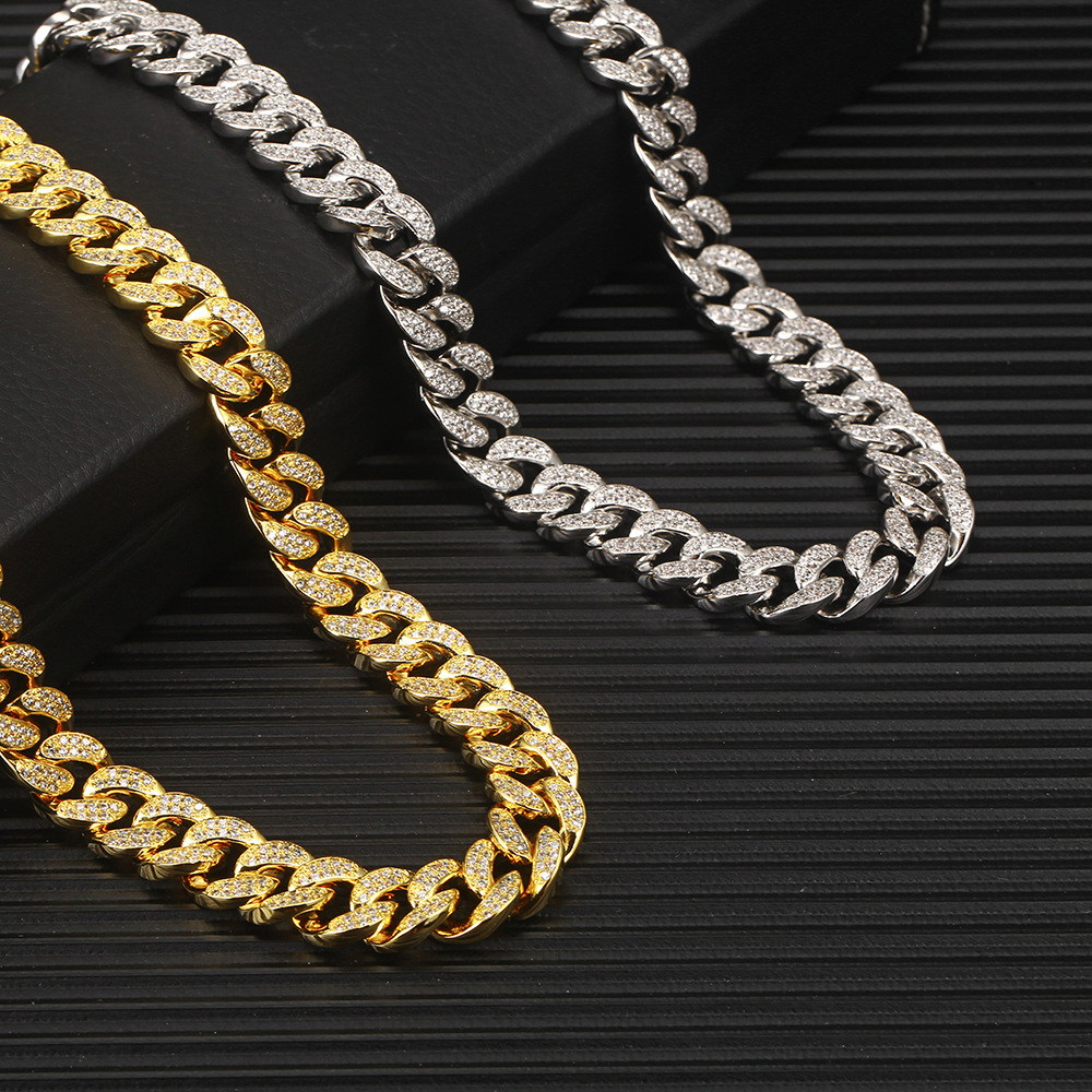 12MM Men's Hip Hop Cuban Chain Necklaces Shining Bling 18K Real Gold Plated Full Cubic Zirconia Setting Chains Jewelry