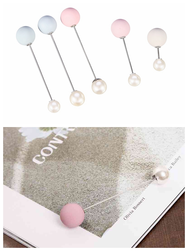 Scrub short paragraph brooch black white elegant temperament double-layer imitation pearl brooch 2 pieces