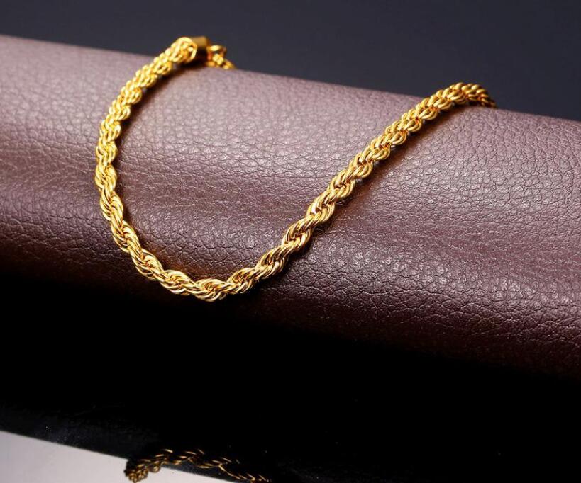 18K 6mm Real Plated Stainless Steel Rope Chain Necklace for Men Gold Chains Fashion Jewelry Gift