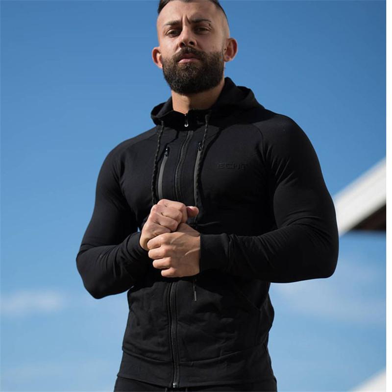 2019 New Men Cotton Zipper Patchwork Hoodies Sweatshirt Gyms Fitness Hooded Pullover Man Casual Sportswear Brand Clothing