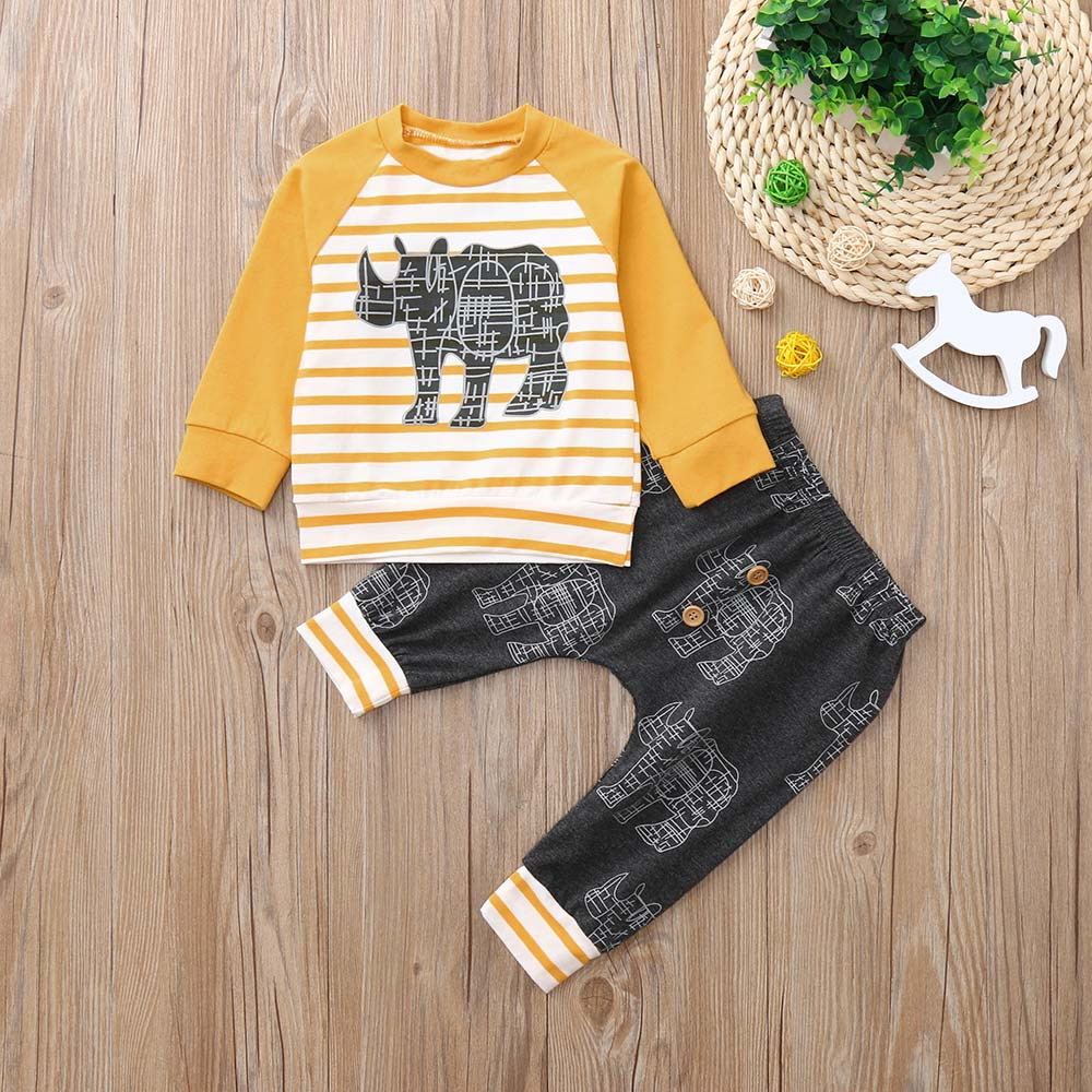 Fashion Kids clothes Baby clothing set 2PCs Long Sleeves Print Stripe Top+Pants Outfit Kids Clothing Sets roupa infantil