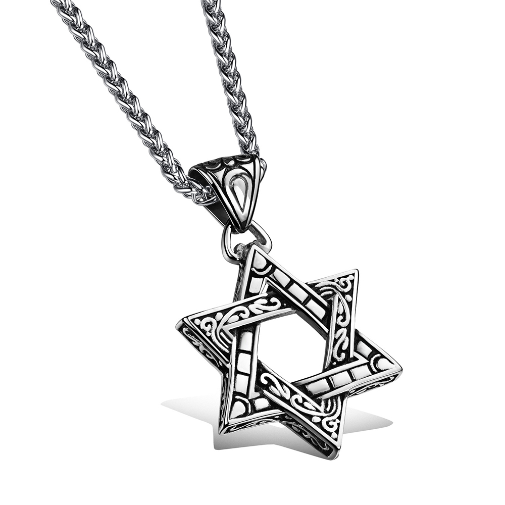 Fashion Retro Silver Six-pointed Star Pendant Necklace Jewelry Gothic Stainless Steel Pendants Necklace Men's Jewelry Gift