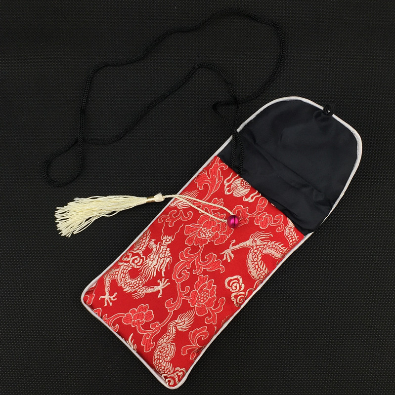 Neck string Chinese Silk Pouch Bag Jewellery Glasses Mobile phone storage Bag Handmade Fabric Cover Phone Case 17 x 8 cm 10pcs/lot