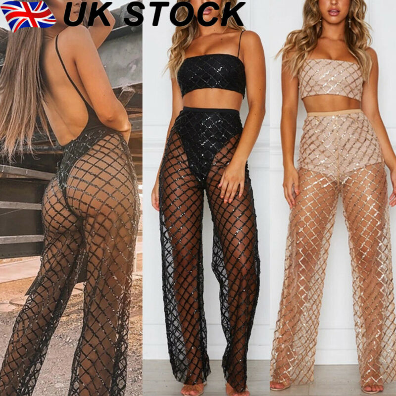 Women' High Waist Sexy See Through Plaid Mesh Beach Sheer Long Wide Leg Pants Trousers Night Clubwear, Black
Women' High Waist Sexy See Through Plaid Mesh Beach Sheer Long Wide Leg Pants Trousers Night Clubwear, Black
