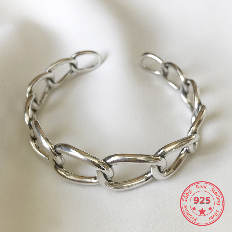 Factory Price 100% 925 Silver Open Bangle Fashion Concise Delicate Chain Link Bracelets Fine Jewelry for Female