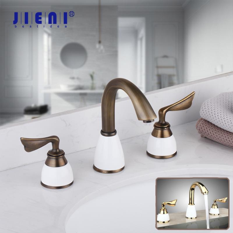 JIENI Antique Brass Bathroom Bathtub Faucet Polish White Base Gold Plated 3 Pcs Set 2 Ceramic Handles Basin Sink Water Mixer Tap
JIENI Antique Brass Bathroom Bathtub Faucet Polish White Base Gold Plated 3 Pcs Set 2 Ceramic Handles Basin Sink Water Mixer Tap