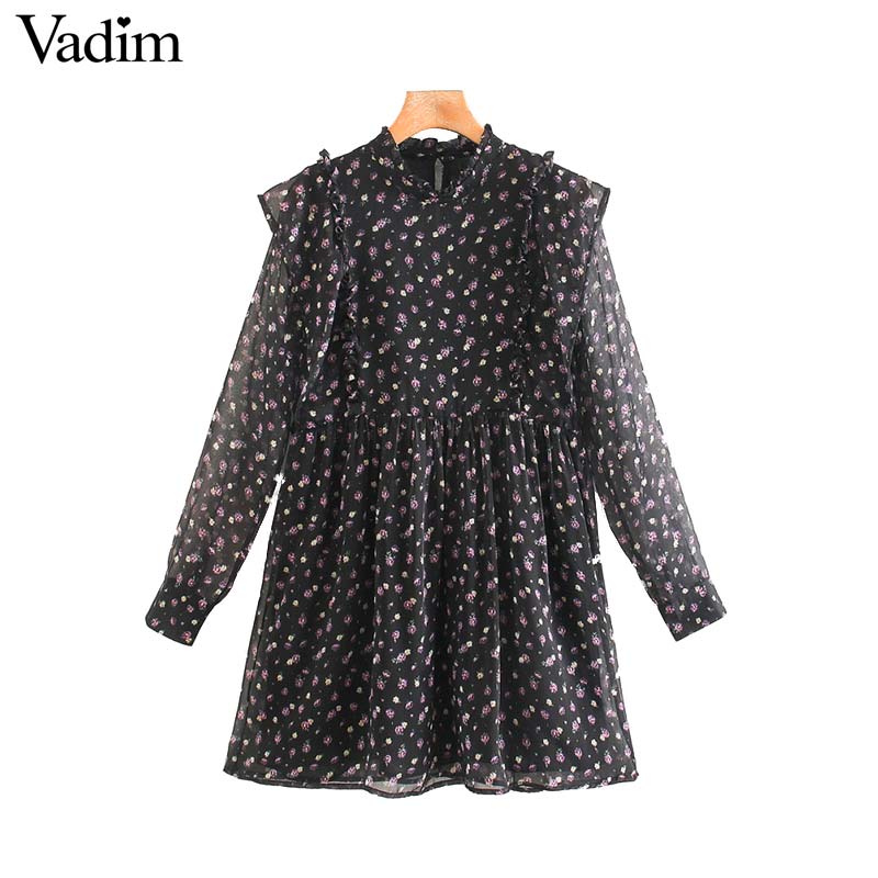 Vadim women fashion chiffon floral mini dress ruffles long sleeve pleated female retro casual wear dresses vestidos mujer QD297, As picture
Vadim women fashion chiffon floral mini dress ruffles long sleeve pleated female retro casual wear dresses vestidos mujer QD297, As picture