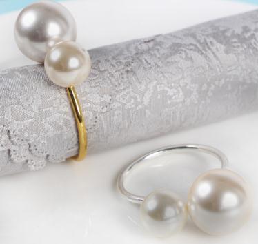 Metal Pearl Napkin Ring Double Pearl Napkin Holder Gold Silver Napkin Rings Table Decoration 12pcs/lot