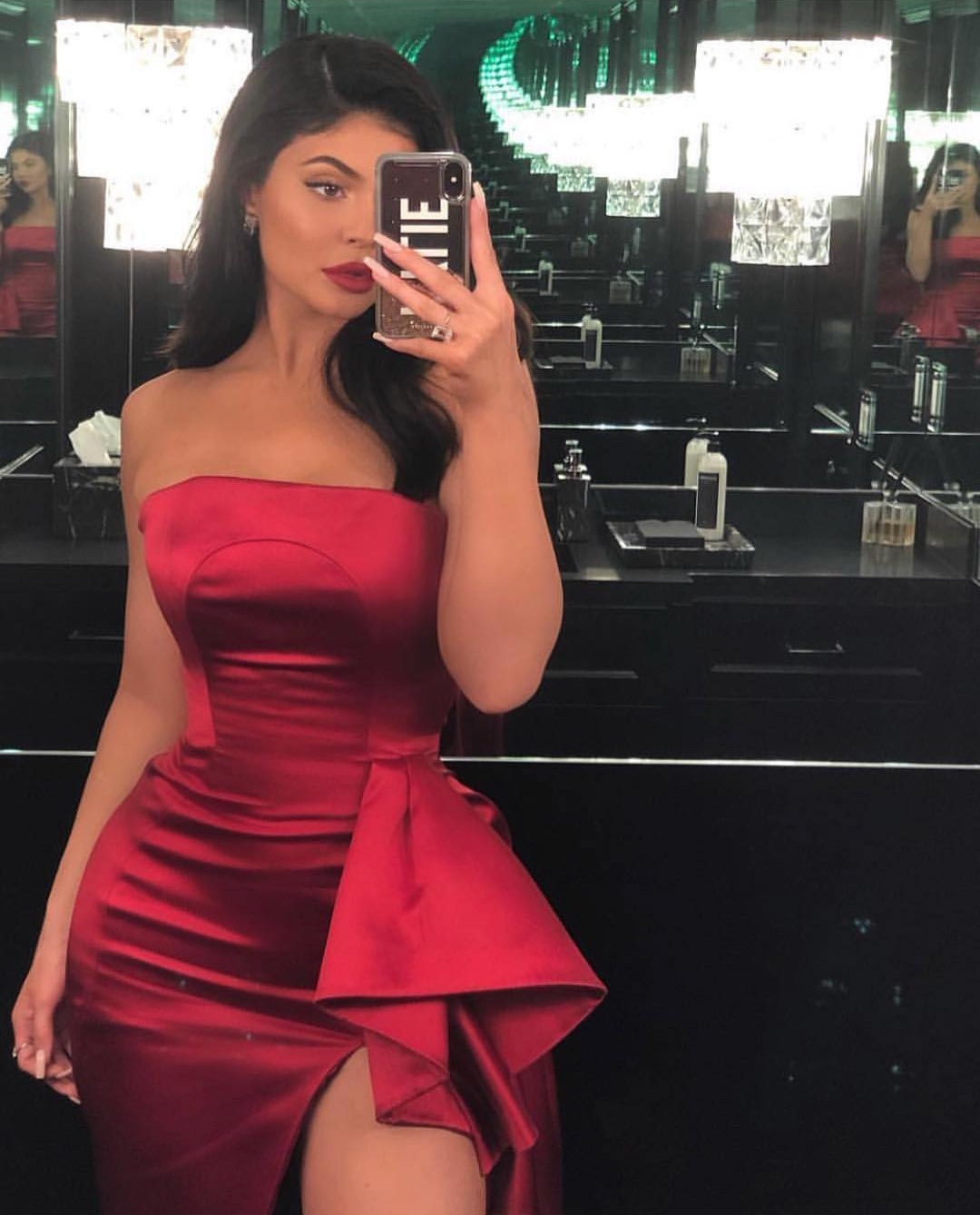 Sexy Strapless Red Prom Dresses Custom Made Thigh High Slits Satin Sweep Train Evening Gowns Cheap Cocktail Party Dresses