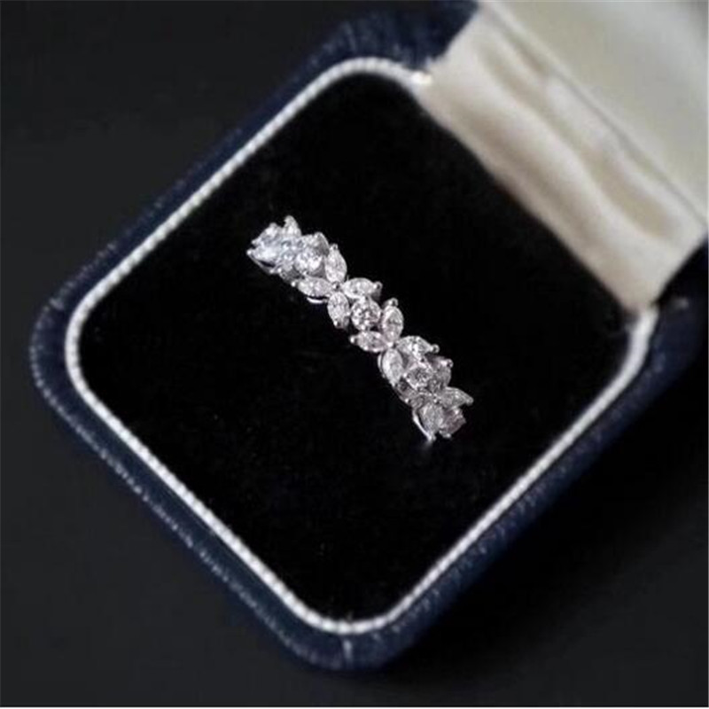 US Size 6-10 Handmade Luxury Jewelry 925 Sterling Silver Marquise Cut White Topaz Gemstones Women Wedding Flower Band Ring For Lovers' Gift