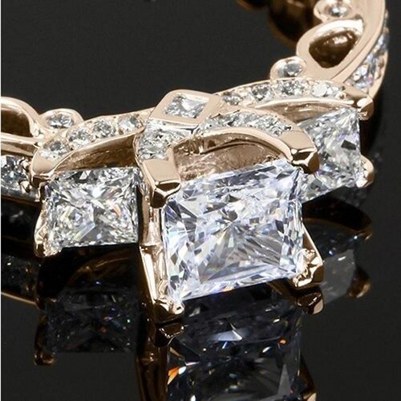 Sterg Sier & Rose Gold Vintage Three Stone Topaz CZ Wedding Ring for Women - Bohemian, Celtic, Animal Pattern 4