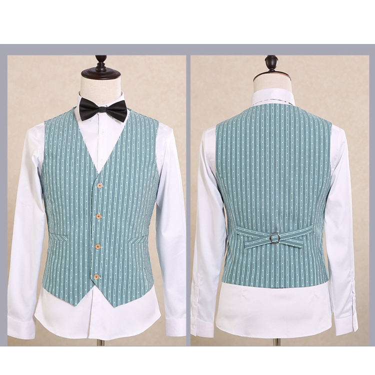 Light Blue Pinstripe Groom Wedding Tuxedos Slim Fit Notch Lapel Mens Three Pieces Prom Pants Suits High Quality Custom Made Jacket