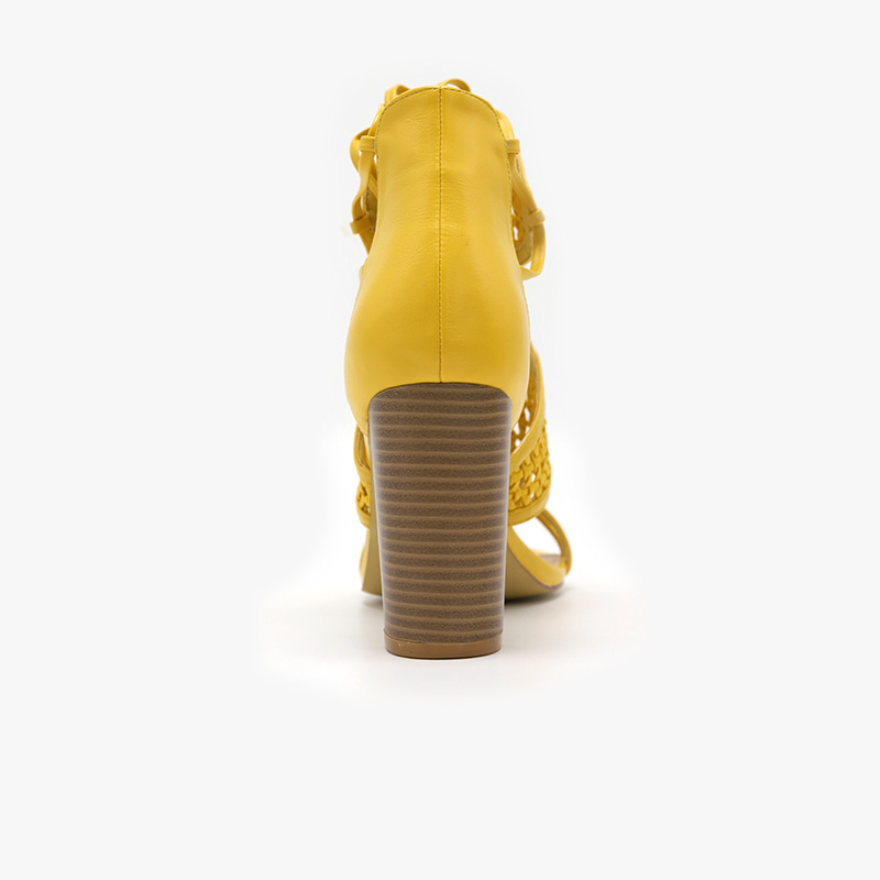 Hot Sale-WEIQIAONA New high-heeled round sandals High Heels Sandals, Yellow