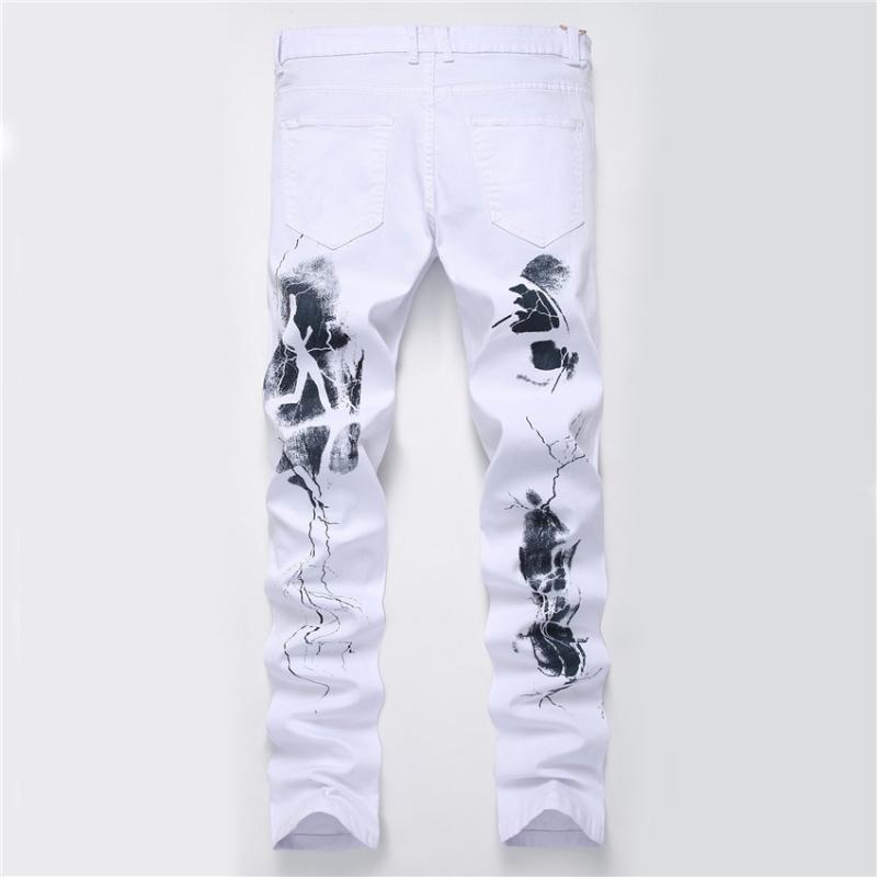 Men's White Printed Jeans Letters English Print Stretch Slim Casual Cotton Denim Pants Mens brand Hip hop Jean Trousers 2020 Hot