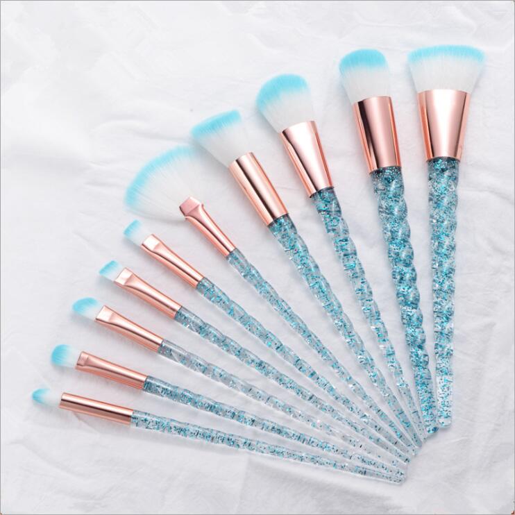 Popular 10pcs Unicorn Makeup Brush Transparent Spiral Handle Beatiful Makeup Tools Pincel De Maquillaje De Unicornio Con En Espiral Transparente