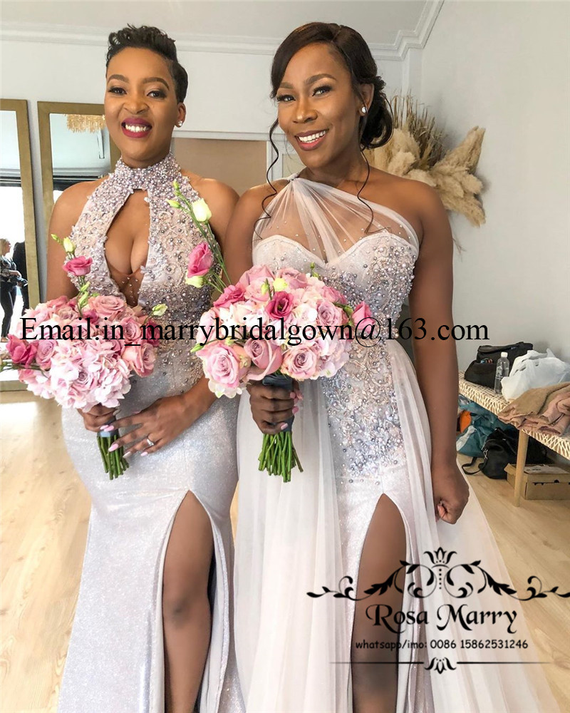 2020 New Plus Size African Bridesmaids Dresses Mixed Style Sequined Beaded Country Beach Nigeria Bellanaija Maid Of Honors Prom Gowns