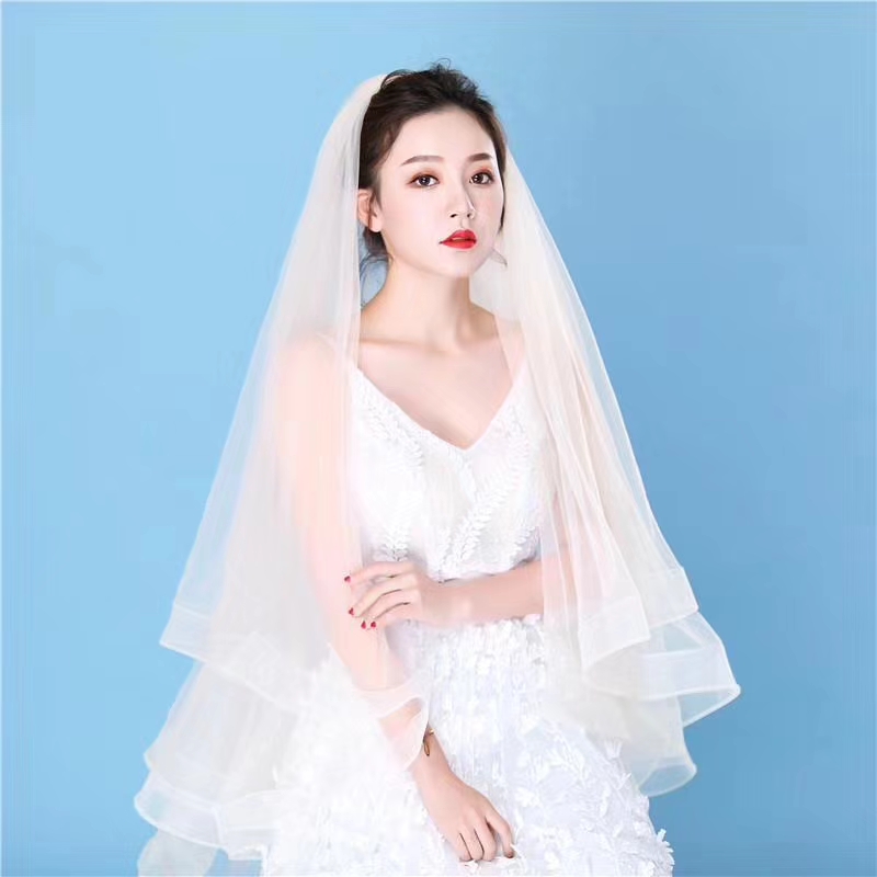 Two Layers White High Quality Wedding Veil Ribbon EdgeBride Veil for Women Wedding Accessories Bridal decoration