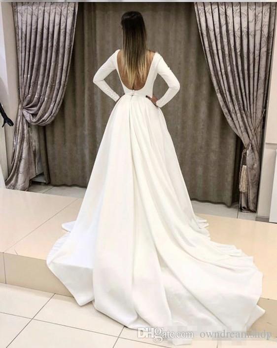 winter long sleeve wedding dresses sexy open back bateau satin a line country wedding dress sweep train bridal gowns custom made