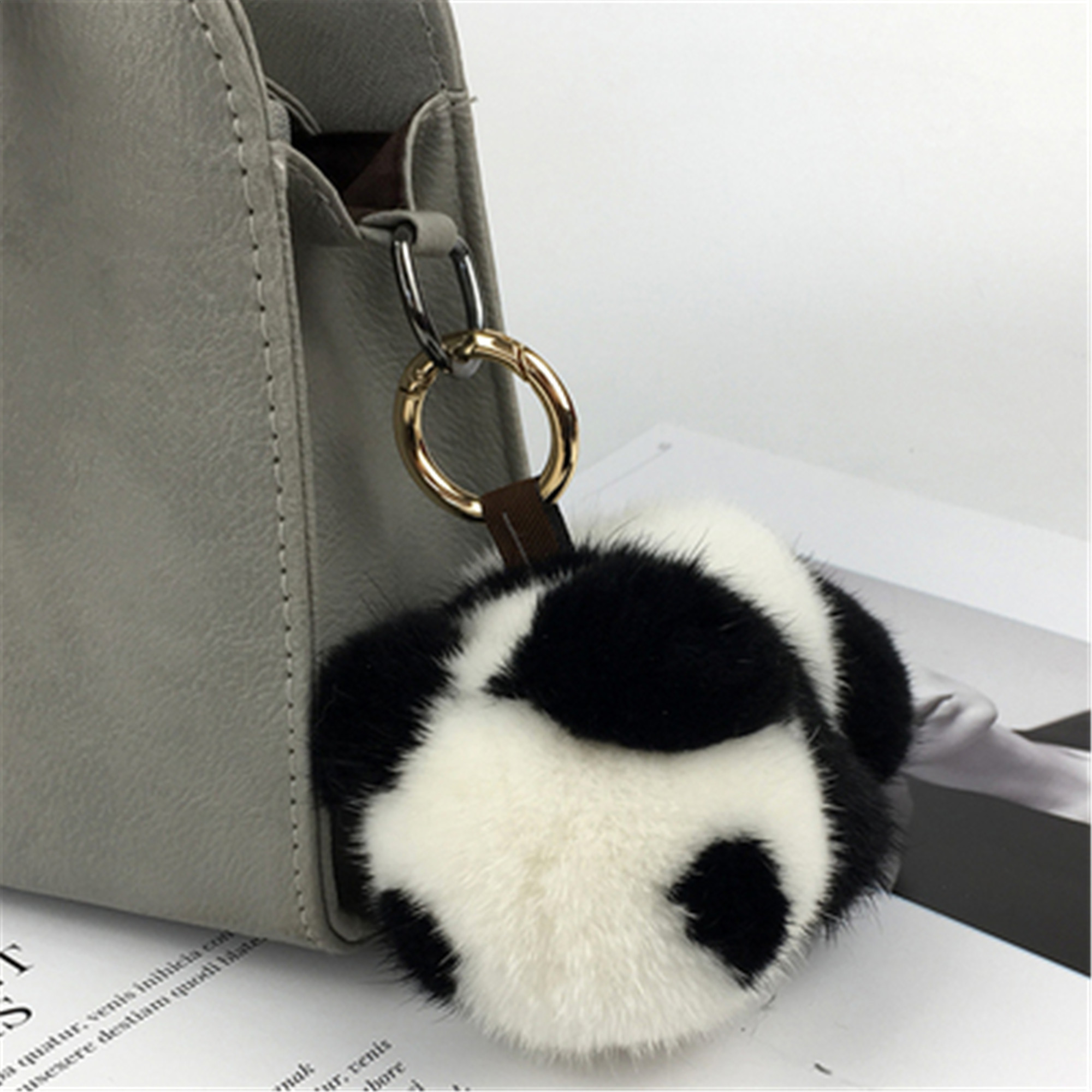8cm Cute Real Genuine Fur Panda Bear Bag Charm Keychain Pendant Keyring Kids Toy