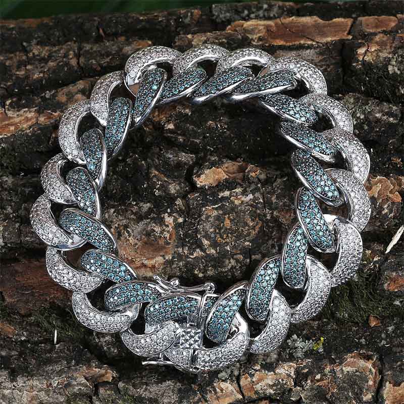 18mm Hip Hop Cuba Chain Bracelet Mens Emerald Color Full Diamond Stone Heavy Thick Platinum Plated Bangle