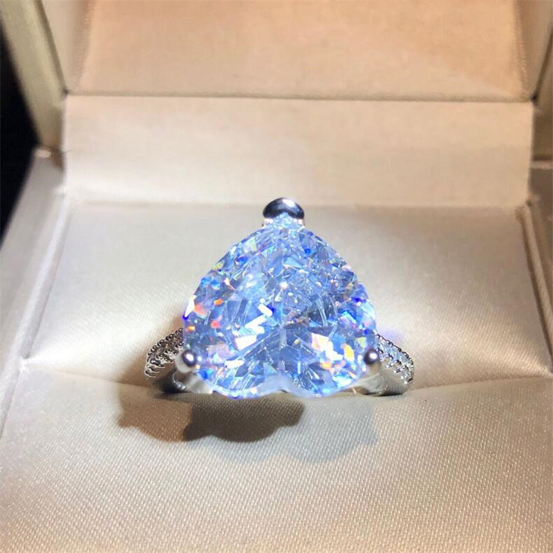 Size 6-10 Hot Sale Solitaire Simple Fine Jewelry 925 Sterling Silver Heart Shape White Topaz CZ Diamond Women Wedding Engagement Band Ring