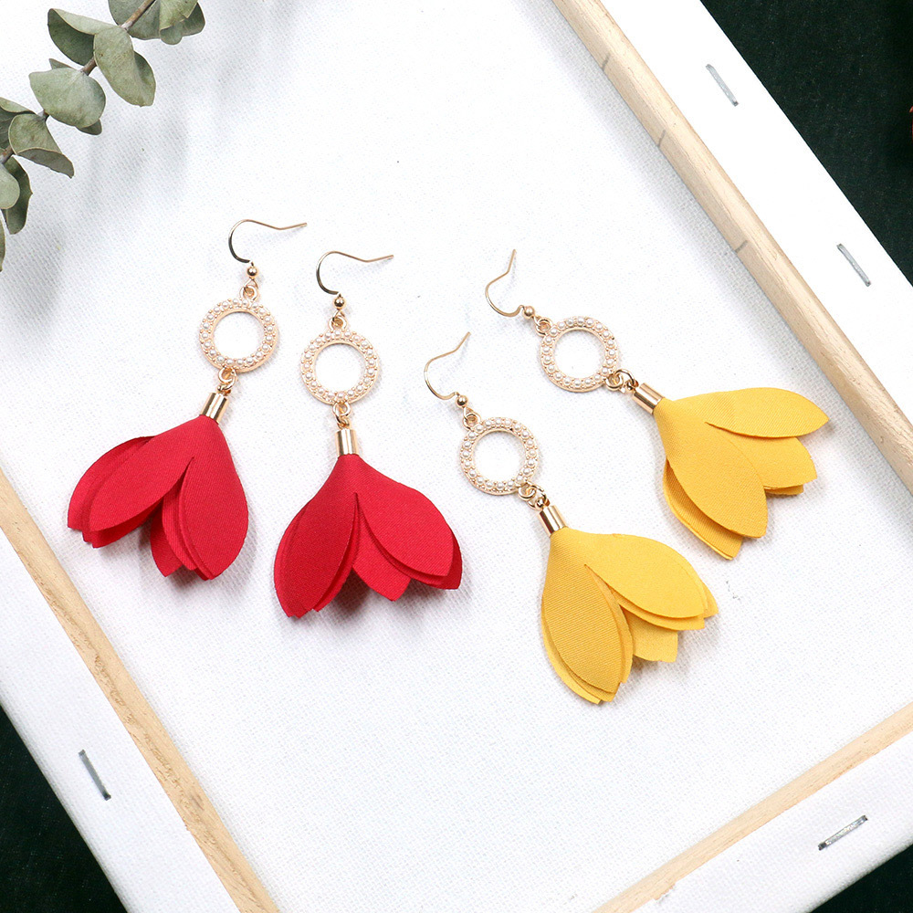 korean earrings for women statement Cute wild flower drop earrings fashion holiday new year earrings fabric jewelry wholesale