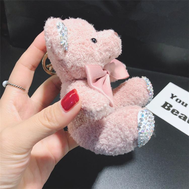 Cute Plush Teddy Sitting Position Bear Keychain Flash Diamond Doll Car Key Chain Ring Ladies Bag Pendant Cute Keychain