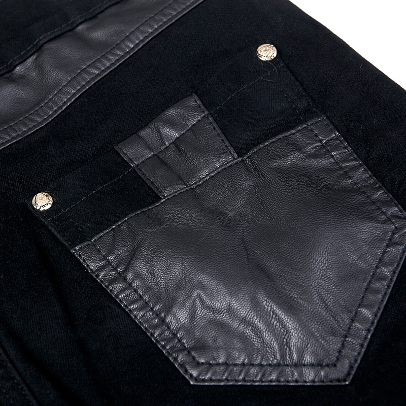 New Fashion Men Leather Pants Patchwork Casual Skinny Men's Motorcycle Jeans High Quality Men's Slim Trousers Jeans Size 28-36