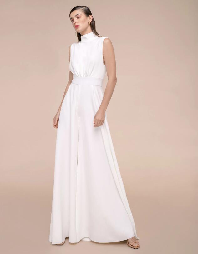 2020 Elie Saab Prom Jumpsuits High Neck Pantsuits Satin Dresses Floor Length Formal Evening Gowns Party Wear Robe De Soiree