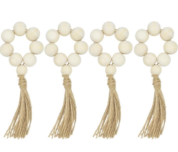 Wooden Bead Napkin Rings Pendants Natural Wooden Bead Napkin Holder For Wedding Home Decor Table Decoration