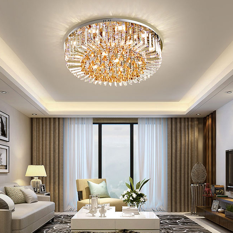 Modern Crystal Ceiling Light LED Lamps American Round K9 Crystal Ceiling Lamp Home Indoor Lighting Remote Control 3 White Colors Dimmable