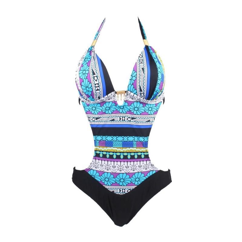 2019 Hot Sale Vintage Retro One Piece Swimsuit Womens Sexy Ethnic Geometric Monokini Swimwear