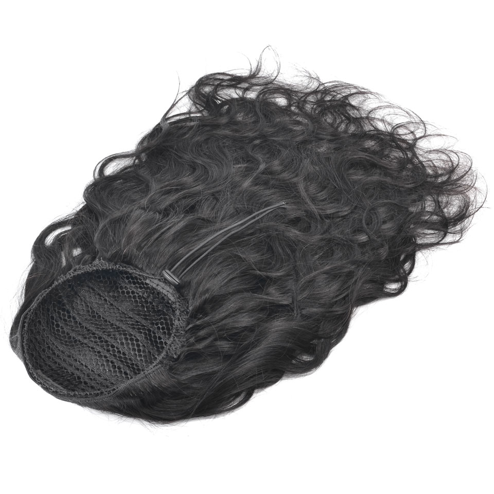 Natural Curly Ponytail, Elastic Drawstring Ponytail African American Curl Human Hair Extension Puff Pony tail Hair with Clips 140g